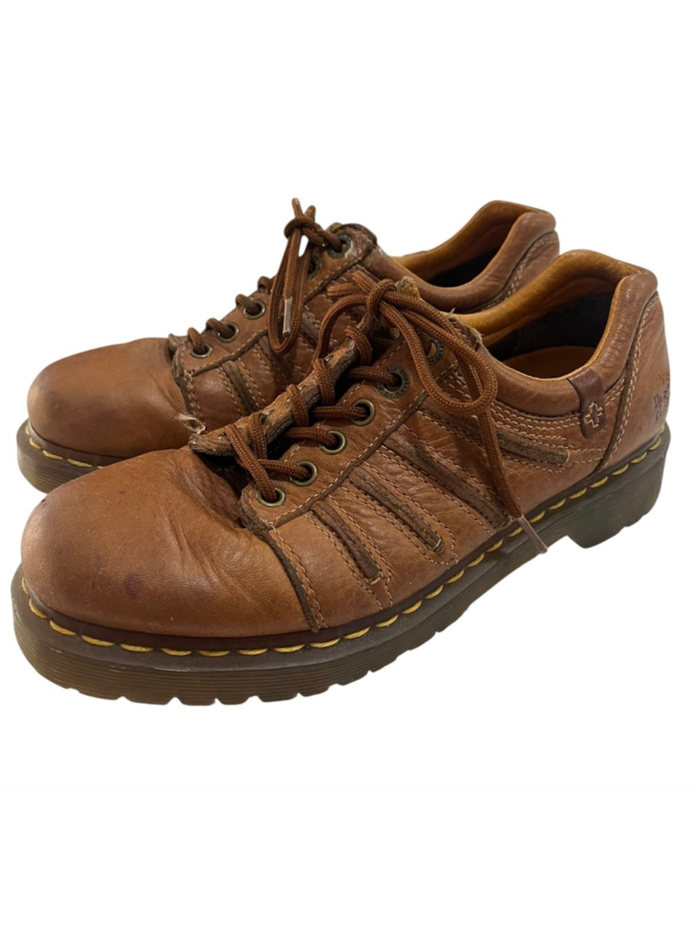 VTG 90s Dr Martens 12037 Chunky Brown Leather Oxford Shoes Lace To Toe Size 8